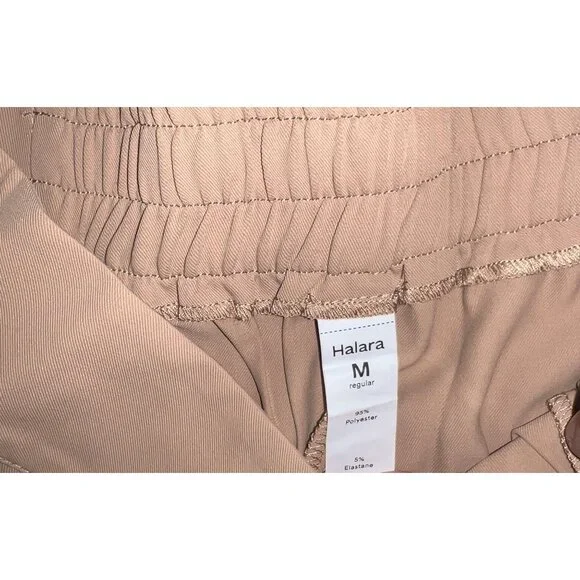 Halara High Waisted Shirred Straight Leg Work Pants Sz Medium Womens Beige Pocke - Picture 5 of 11